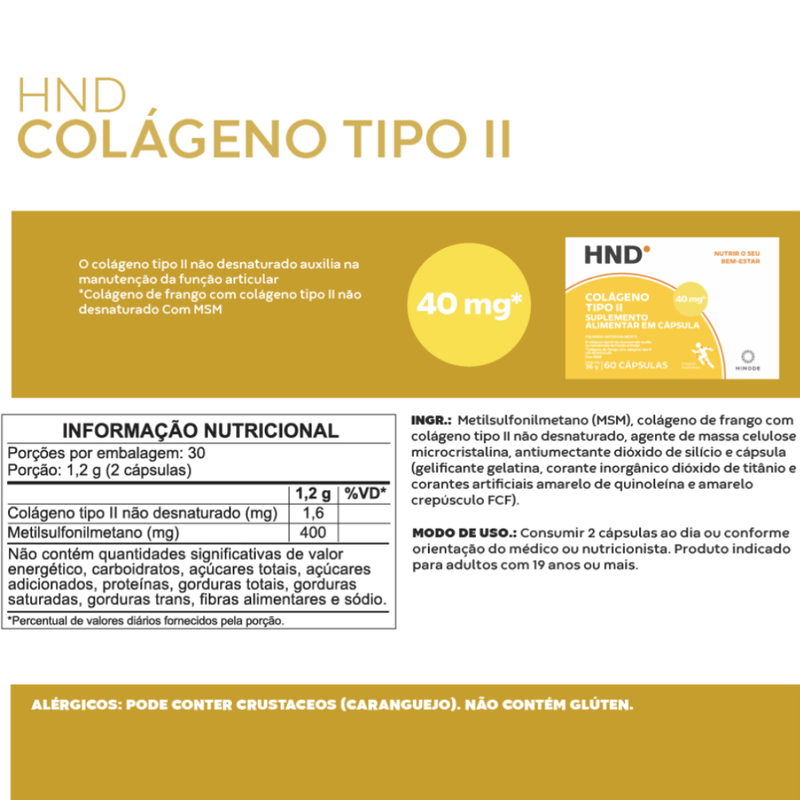 Colágeno Tipo II -Suplemento Alimentar  60 Cápsulas